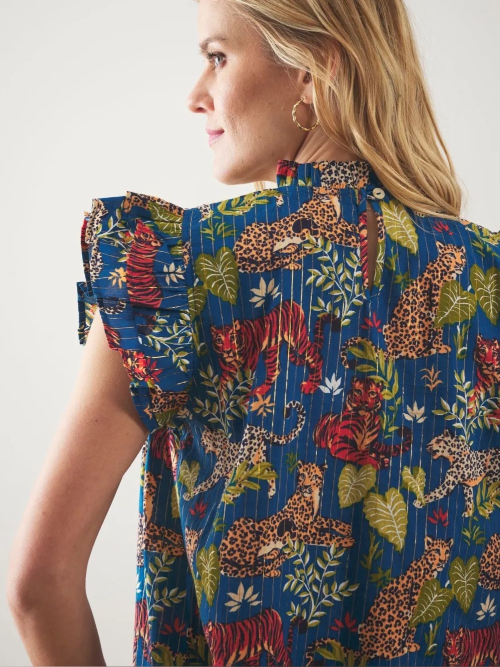 Printfresh | When in Doubt Ruffle Blouse | Feline Fatale | Tiger Print | Size L - Picture 15 of 16